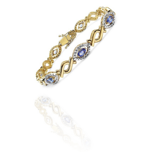 14K Yellow Gold Plated 3.08 Carat Genuine Tanzanite .925 Sterling Silver Bracelet
