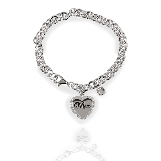Sterling Silver Mom Heart Bracelet with 0.01 CT Diamond