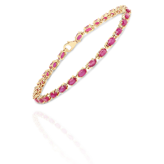 14K Yellow Gold Plated 7.00 Carat Glass Filled Ruby .925 Sterling Silver Bracelet