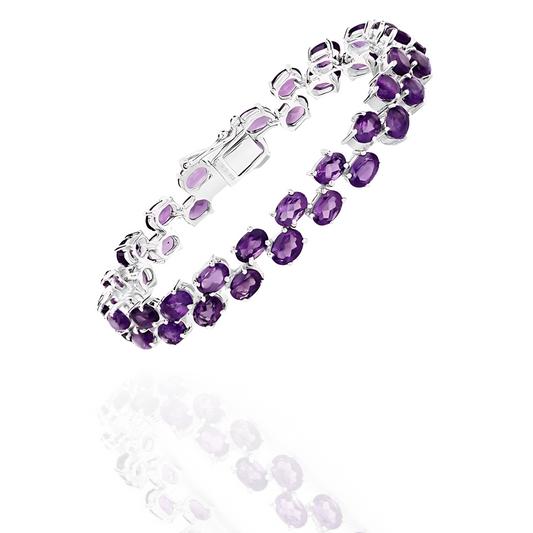 16.72 Carat Genuine Amethyst .925 Sterling Silver Bracelet