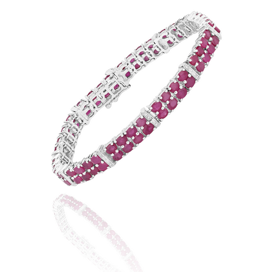 17.65 Carat Glass Filled Ruby and White Topaz .925 Sterling Silver Bracelet