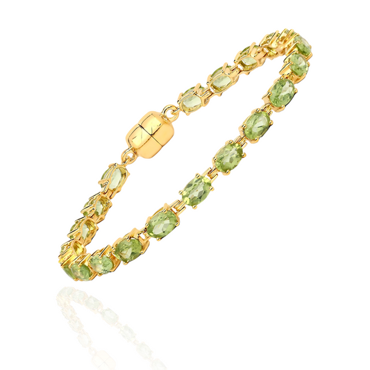 18K Yellow Gold Plated 9.03 Carat Genuine Peridot .925 Sterling Silver Bracelet