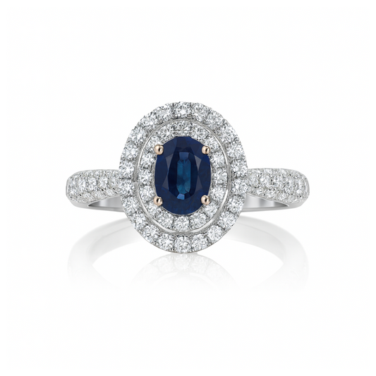 18K White Gold Oval Sapphire & Diamond Ring