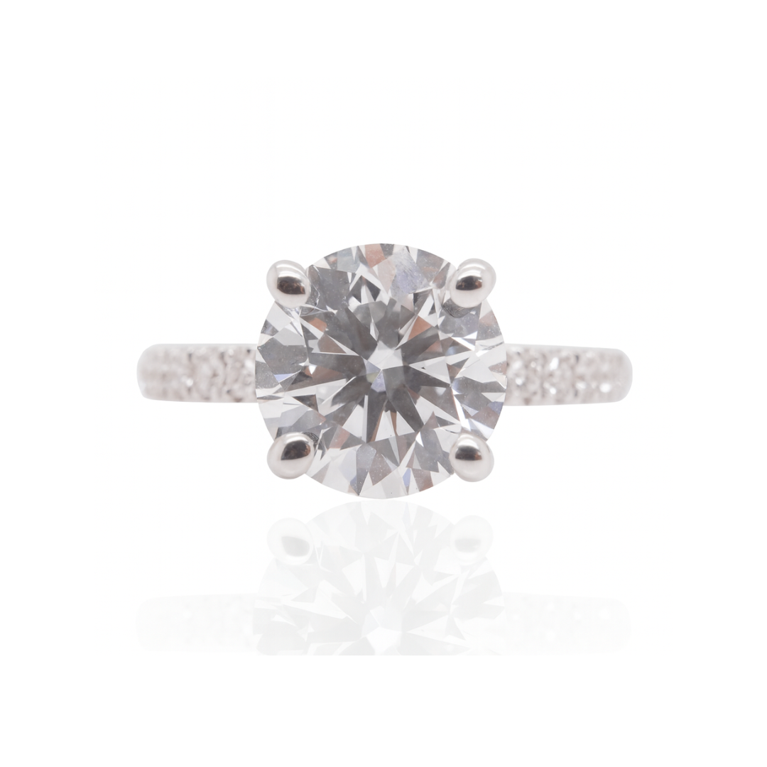 Bague de fiançailles 18kw avec diamant de laboratoire VS1 E de 3 ct et pierres latérales de 0,53 ct