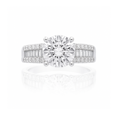 Bague de fiançailles 18kw avec pierre CZ centrée et sac de 26 diamètres 0,52 ct et 40 pierres latérales 0,40 ct 