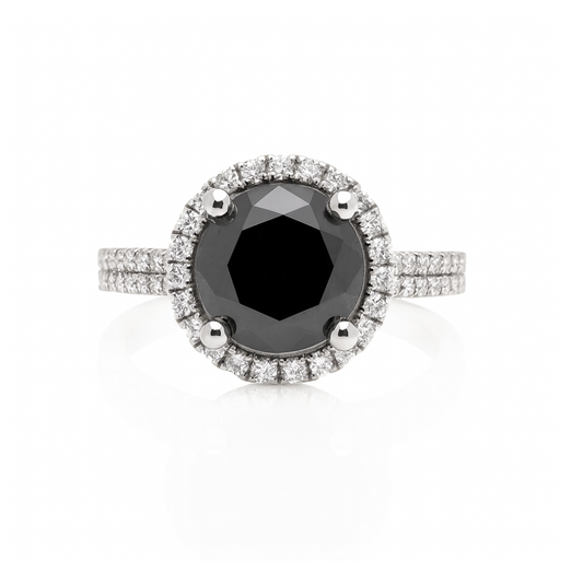 18KW Engagement Ring with 13.10ct Black Diamond and 80 0.52ct Side Stones
