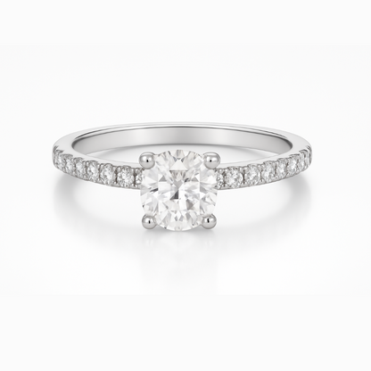 Bague de fiançailles 18KW avec un VS1 F de 1,01 ct et 43 pierres latérales de 0,25 ct