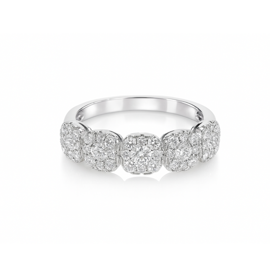 Bague de dîner en or blanc 18 carats avec grappe de diamants