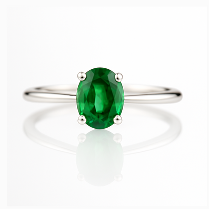 Bague de fiançailles solitaire en diamant de 0,04 ct et émeraude verte naturelle ovale de 0,91 carat