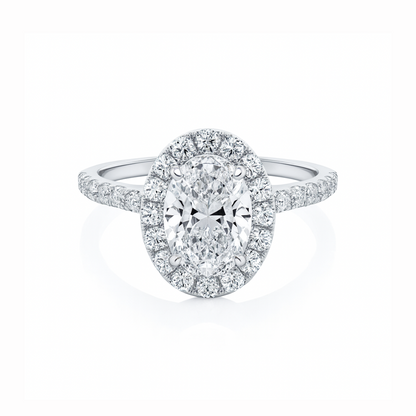 Bague de fiançailles en or blanc 18 carats avec diamants taille ovale halo classique - 0,71 ct