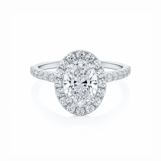 Bague de fiançailles en or blanc 18 carats avec diamants taille ovale halo classique - 0,71 ct