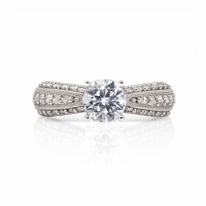 Bague de fiançailles 14KW avec pierre CZ centrée et 40 diamants de 0,75 ct