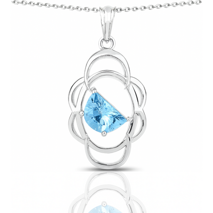 Pendentif en argent sterling 925 avec topaze bleue suisse authentique de 4,60 carats