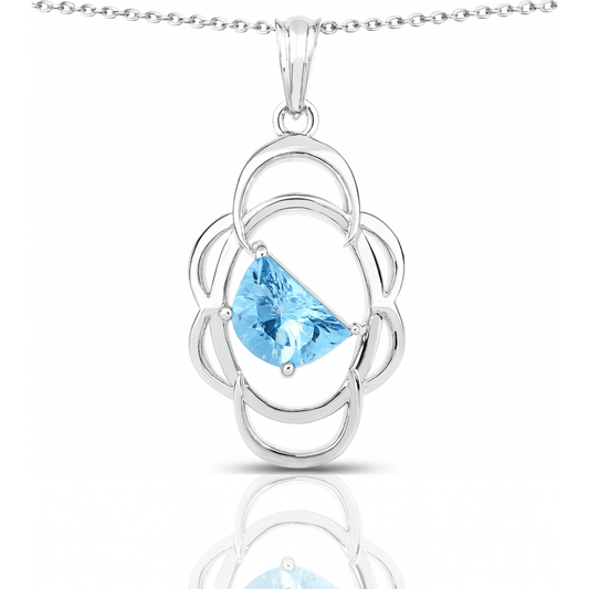 Pendentif en argent sterling 925 avec topaze bleue suisse authentique de 4,60 carats