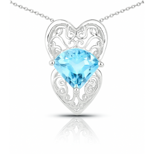 Pendentif en argent sterling 925 avec topaze bleue suisse authentique de 4,65 carats