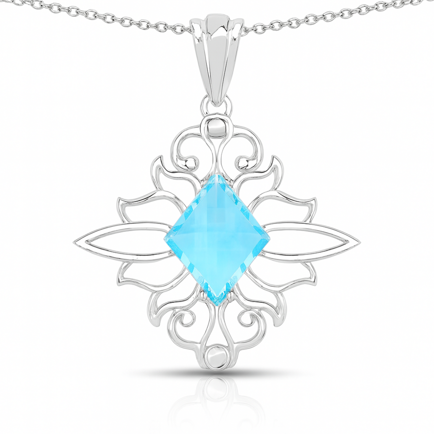 Pendentif en argent sterling 925 avec topaze bleue suisse authentique de 5,15 carats