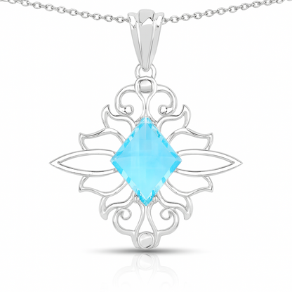 Pendentif en argent sterling 925 avec topaze bleue suisse authentique de 5,15 carats