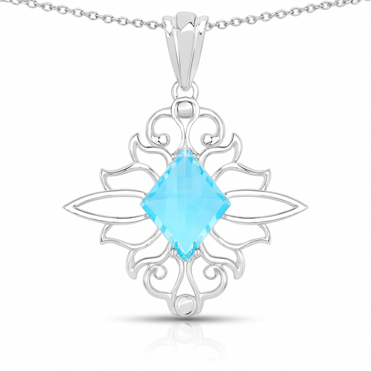 Pendentif en argent sterling 925 avec topaze bleue suisse authentique de 5,15 carats