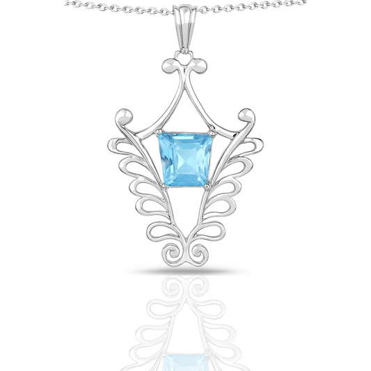 Pendentif en argent sterling 925 avec topaze bleue suisse authentique de 5,68 carats