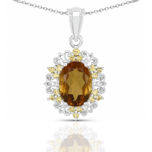 Pendentif en argent sterling 925 avec quartz champagne et citrine véritables de 5,71 carats