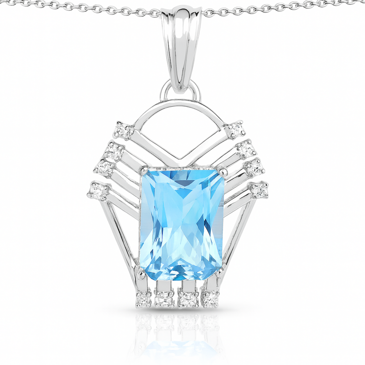 Pendentif en argent sterling 925 avec topaze bleue suisse authentique et topaze blanche de 5,76 carats