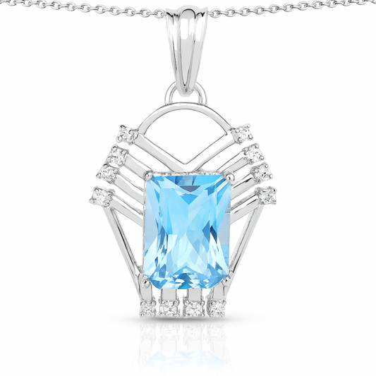 Pendentif en argent sterling 925 avec topaze bleue suisse authentique et topaze blanche de 5,76 carats