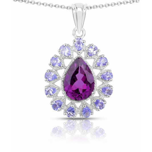 Pendentif en argent sterling 925 avec améthyste et tanzanite véritables de 5,82 carats