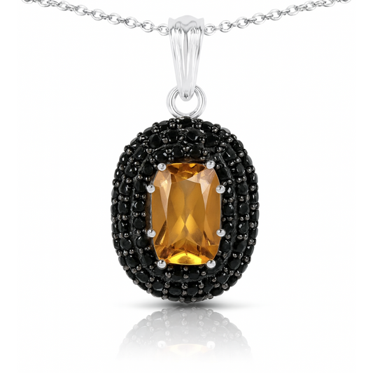 Pendentif en argent sterling 925 avec citrine véritable et spinelle noire de 5,85 carats