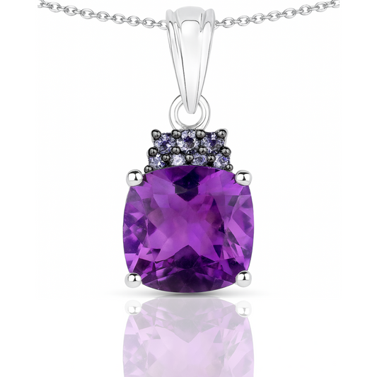 Pendentif en argent sterling 925 avec améthyste et tanzanite véritables de 6,10 carats