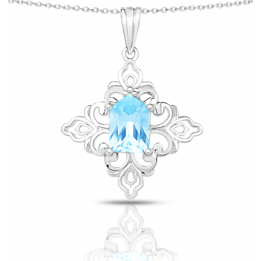Pendentif en argent sterling 925 avec topaze bleue suisse authentique de 6,10 carats