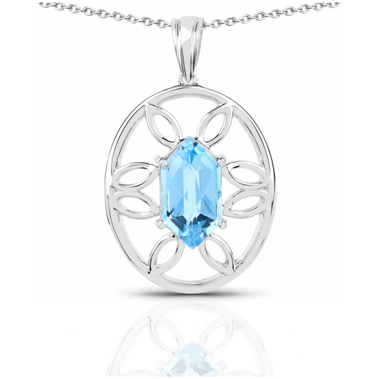 Pendentif en argent sterling 925 avec topaze bleue suisse authentique de 6,17 carats