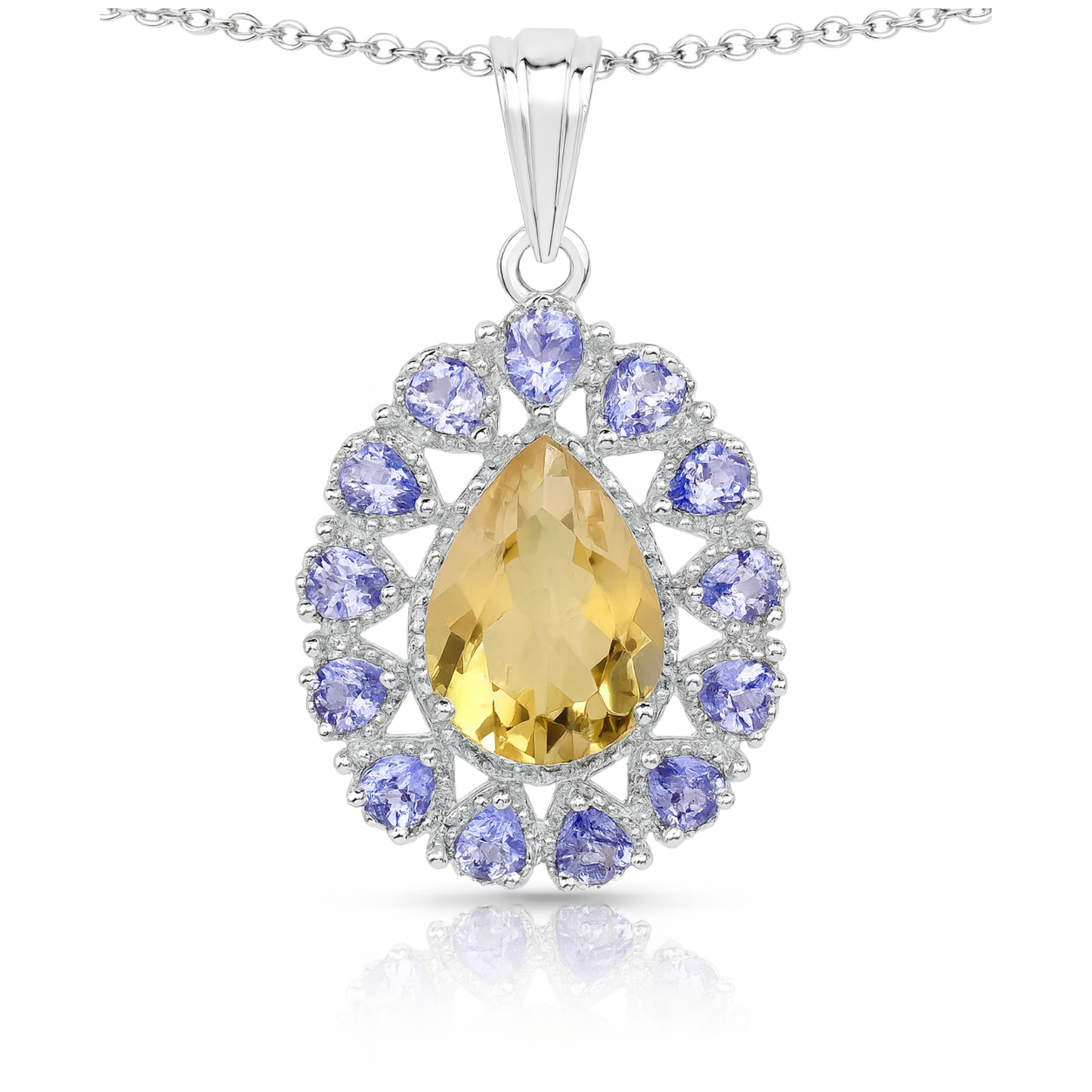 Pendentif en argent sterling 925 avec citrine et tanzanite véritables de 6,22 carats 