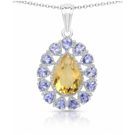 Pendentif en argent sterling 925 avec citrine et tanzanite véritables de 6,22 carats 