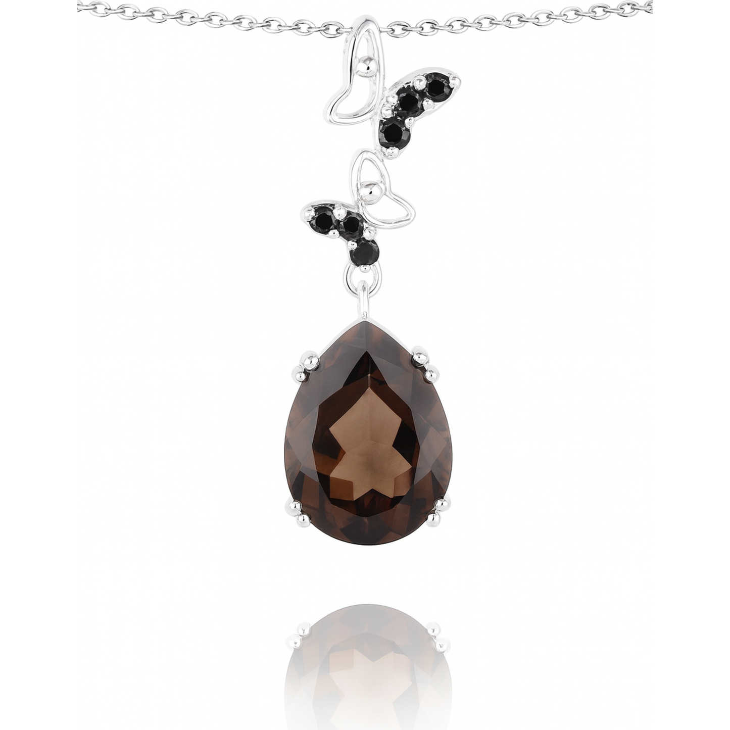 Pendentif en argent sterling 925 avec quartz fumé véritable et spinelle noir de 7,08 carats