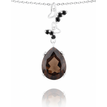 Pendentif en argent sterling 925 avec quartz fumé véritable et spinelle noir de 7,08 carats
