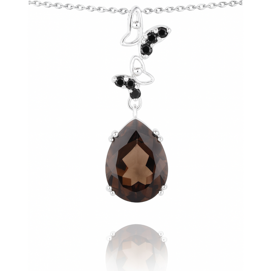 Pendentif en argent sterling 925 avec quartz fumé véritable et spinelle noir de 7,08 carats