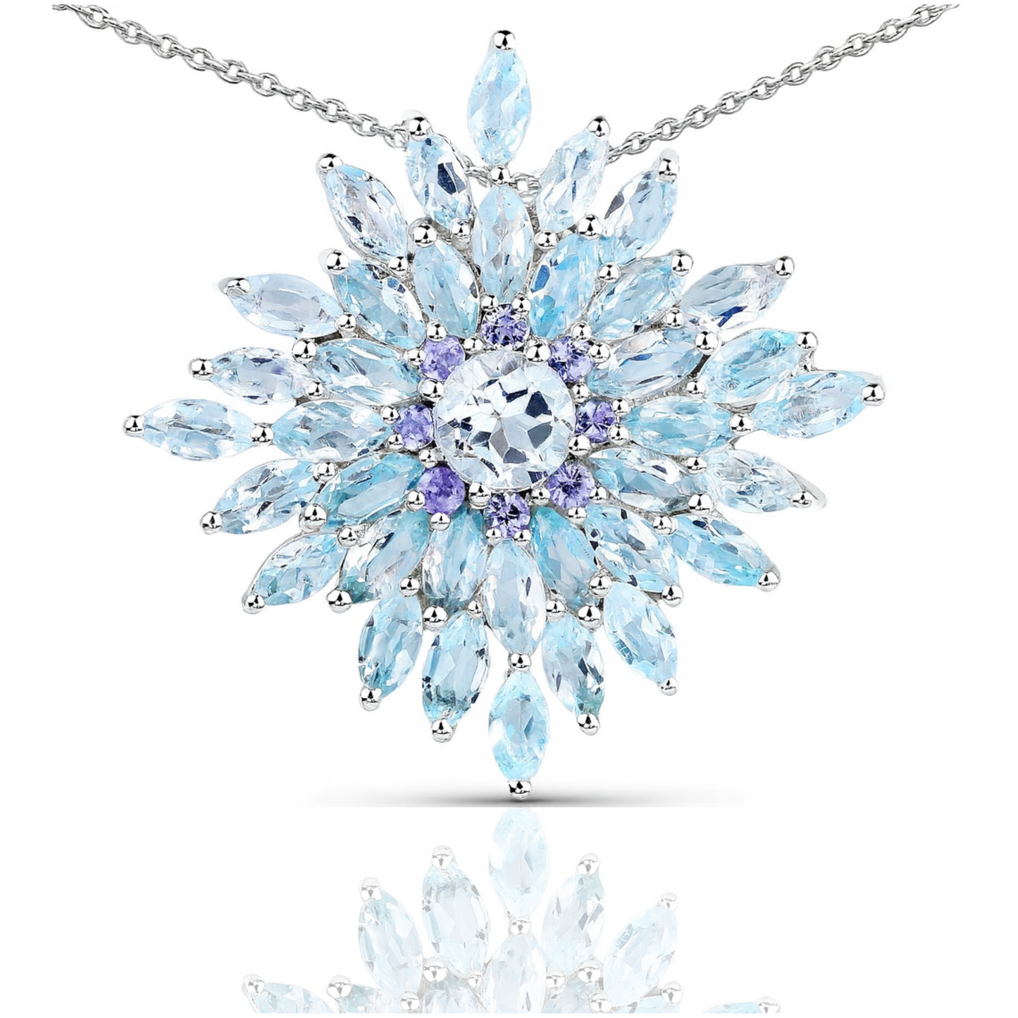 Pendentif en argent sterling 925 avec topaze bleue et tanzanite véritables de 7,09 carats