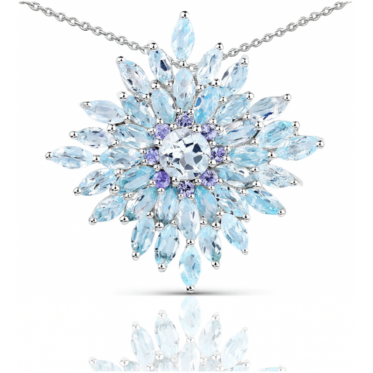 Pendentif en argent sterling 925 avec topaze bleue et tanzanite véritables de 7,09 carats