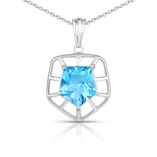 Pendentif en argent sterling 925 avec topaze bleue véritable de 7,60 carats