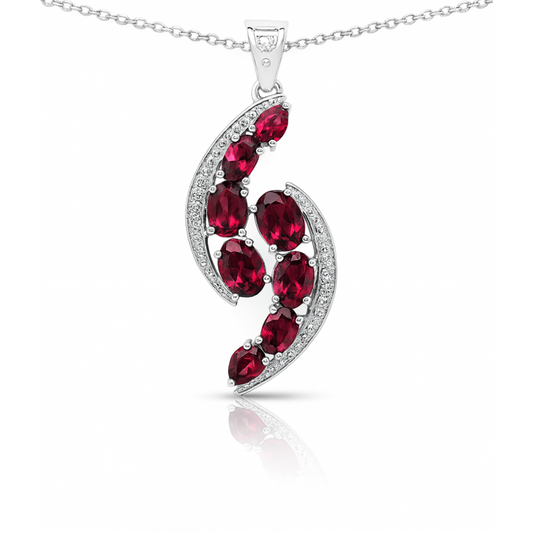 7.29 Carat Genuine Rhodolite & White Topaz .925 Sterling Silver Pendant