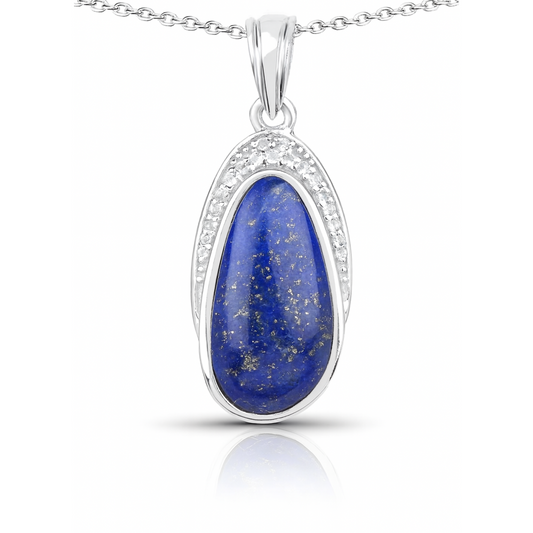 Pendentif en argent sterling 925 avec lapis-lazuli et topaze blanche véritable de 7,58 carats