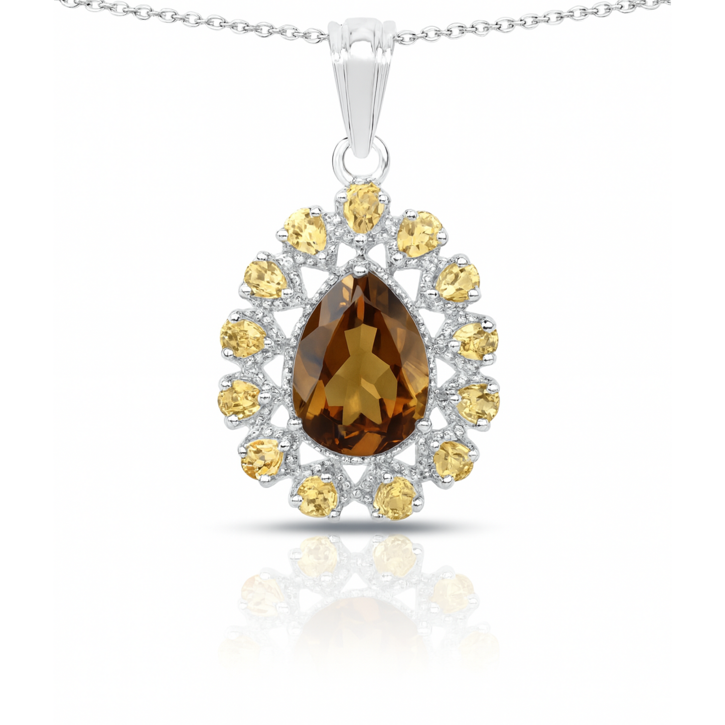 Pendentif en argent sterling 925 avec quartz champagne et citrine véritables de 7,63 carats