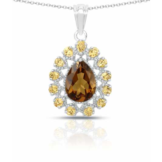 Pendentif en argent sterling 925 avec quartz champagne et citrine véritables de 7,63 carats