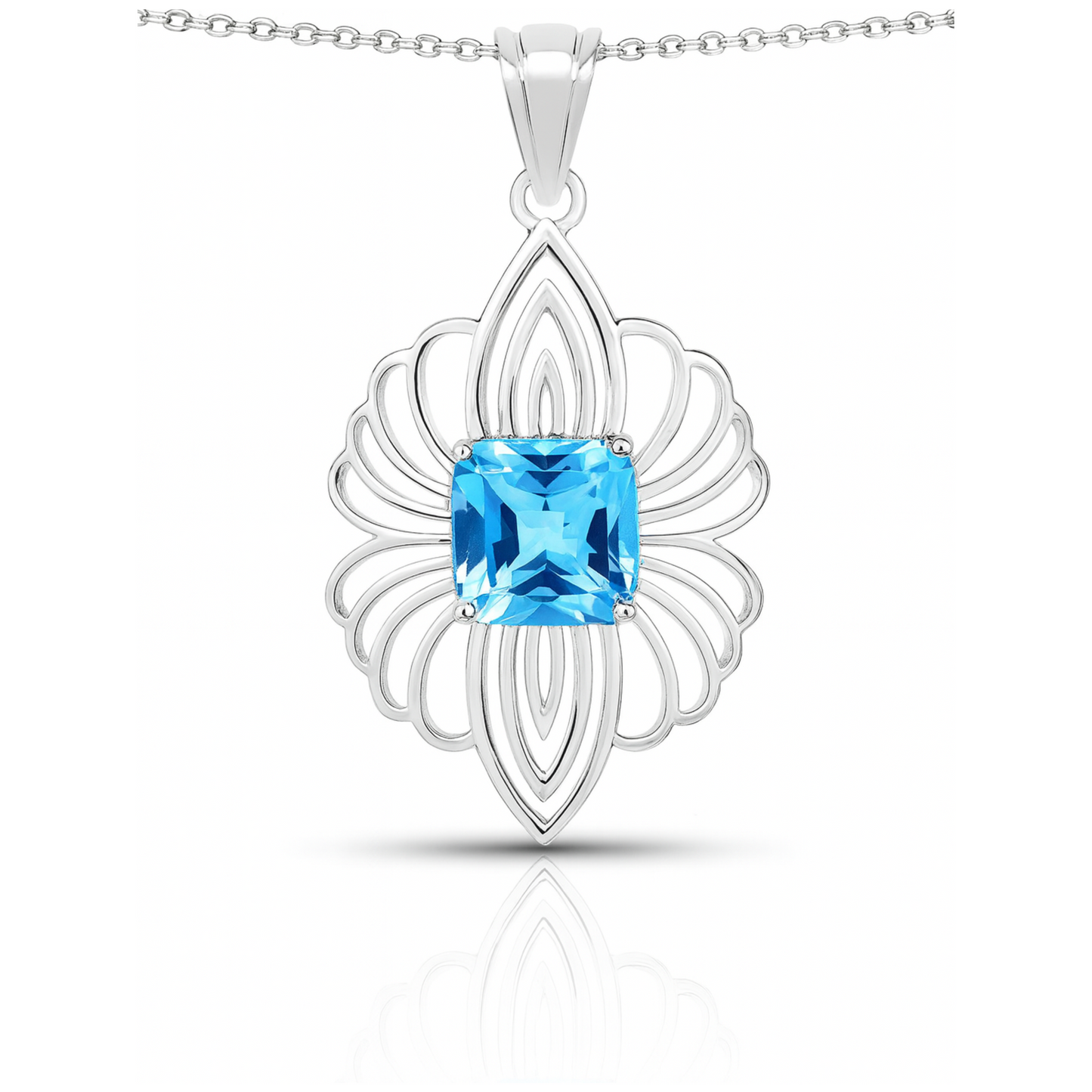 Pendentif en argent sterling 925 avec topaze bleue suisse authentique de 8,18 carats