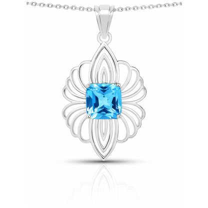 Pendentif en argent sterling 925 avec topaze bleue suisse authentique de 8,18 carats