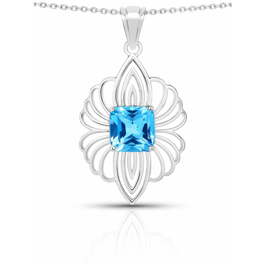 Pendentif en argent sterling 925 avec topaze bleue suisse authentique de 8,18 carats