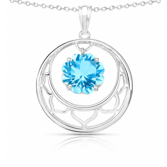 Pendentif en argent sterling 925 avec topaze bleue suisse authentique de 8,75 carats