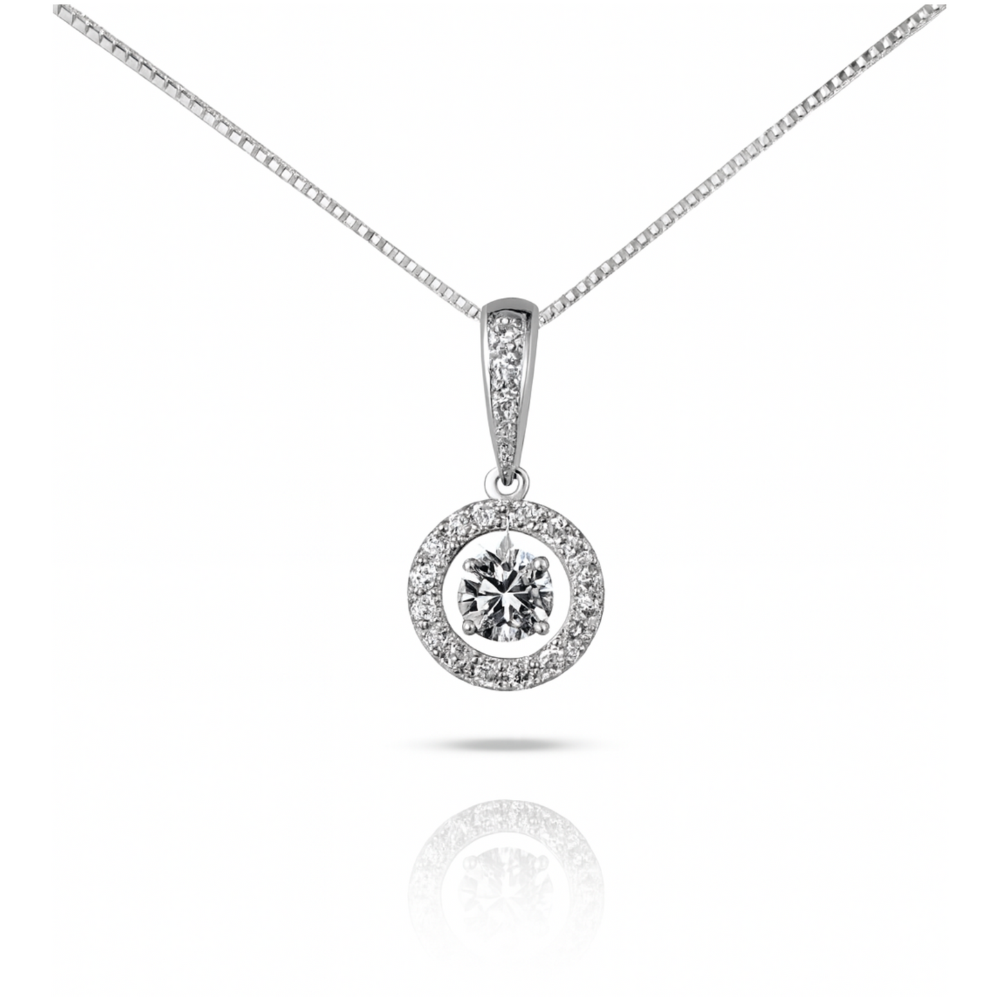 Dancing Diamond Pendant with Cubic Zirconia in Sterling Silver (Chain Included)