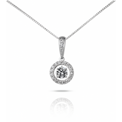 Dancing Diamond Pendant with Cubic Zirconia in Sterling Silver (Chain Included)