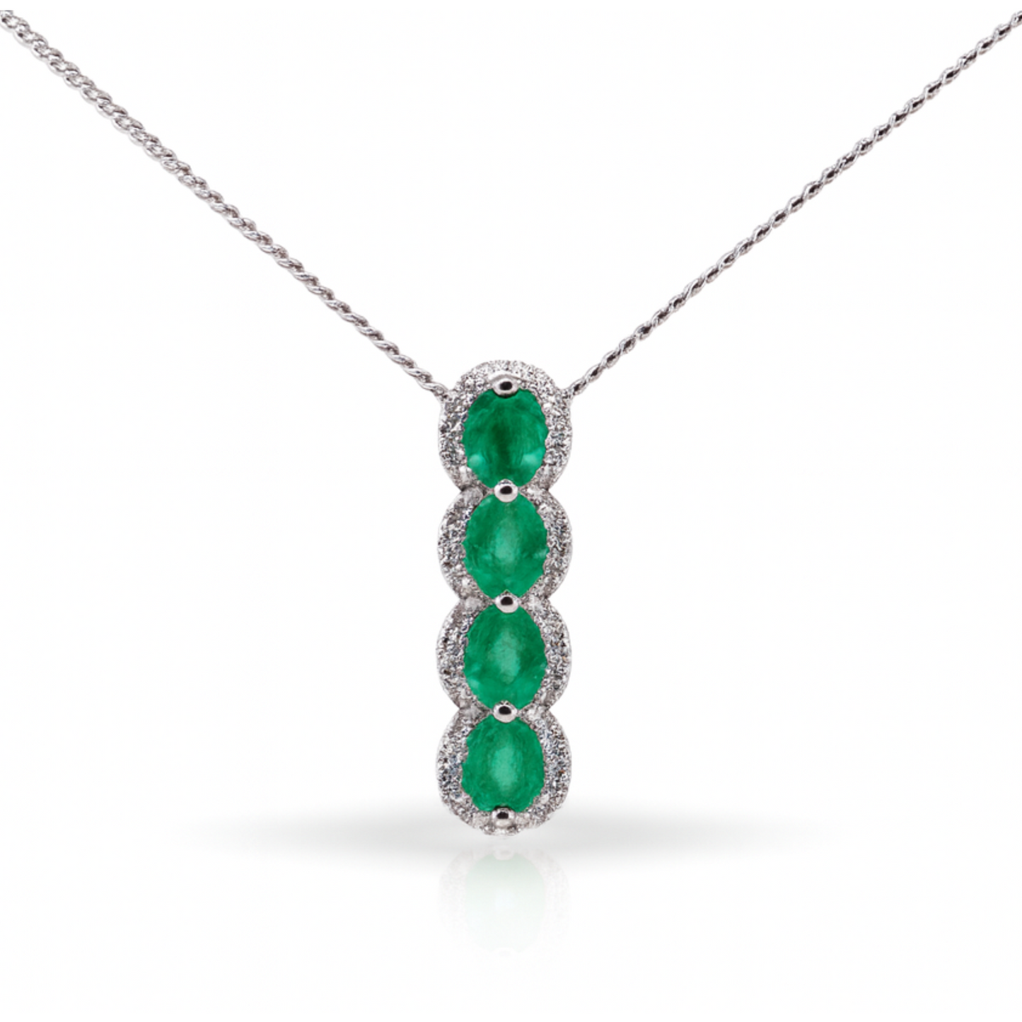Pendentif ovale vertical allongé avec émeraudes